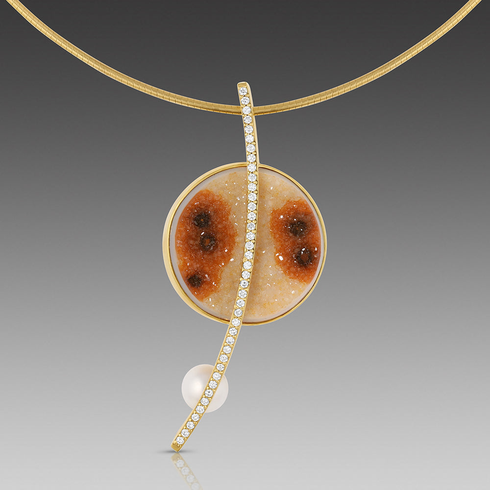 Drusy, Pearl and Diamond pendant
