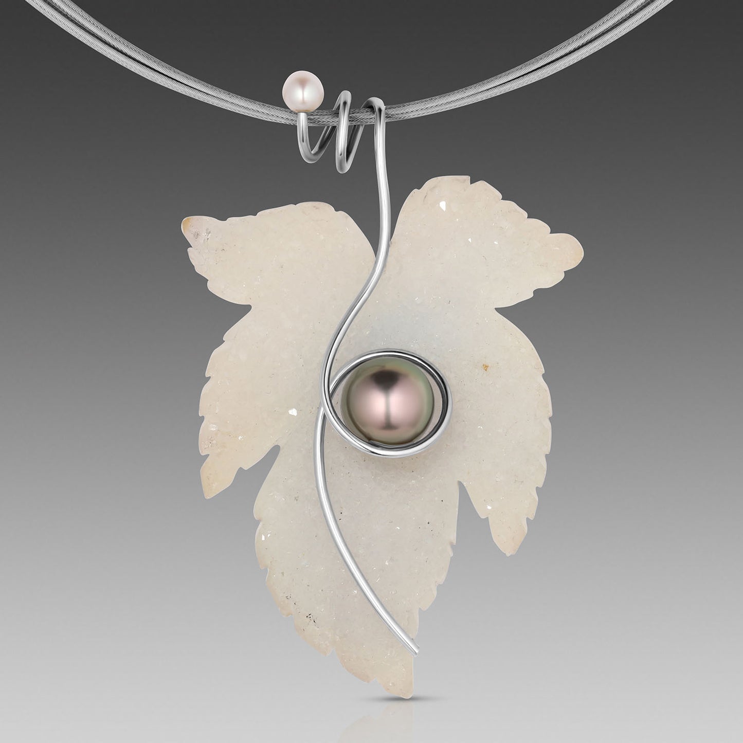 Leaf Drusy with Black Pearl