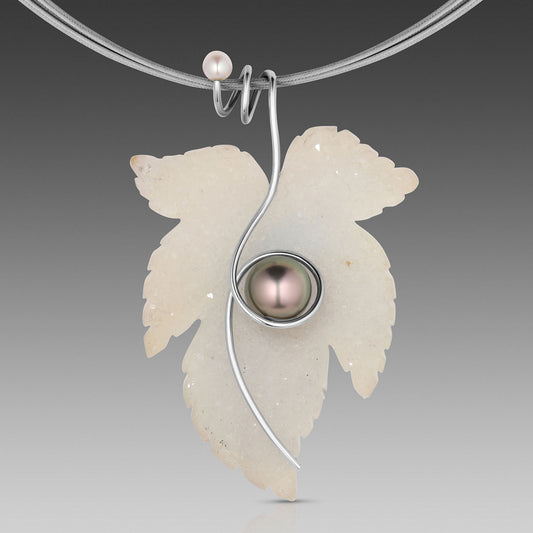 Leaf Drusy with Black Pearl